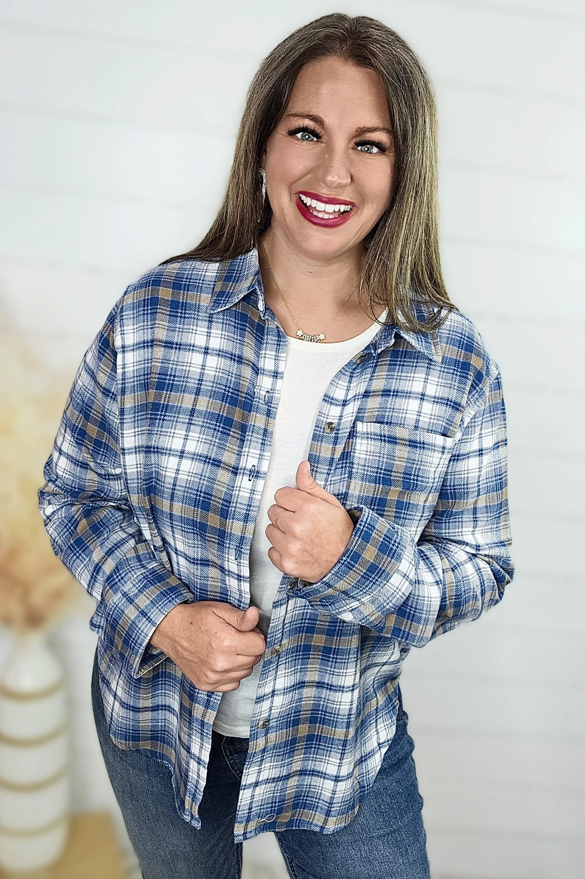 BLUE PLAID BUTTON DOWN TOP