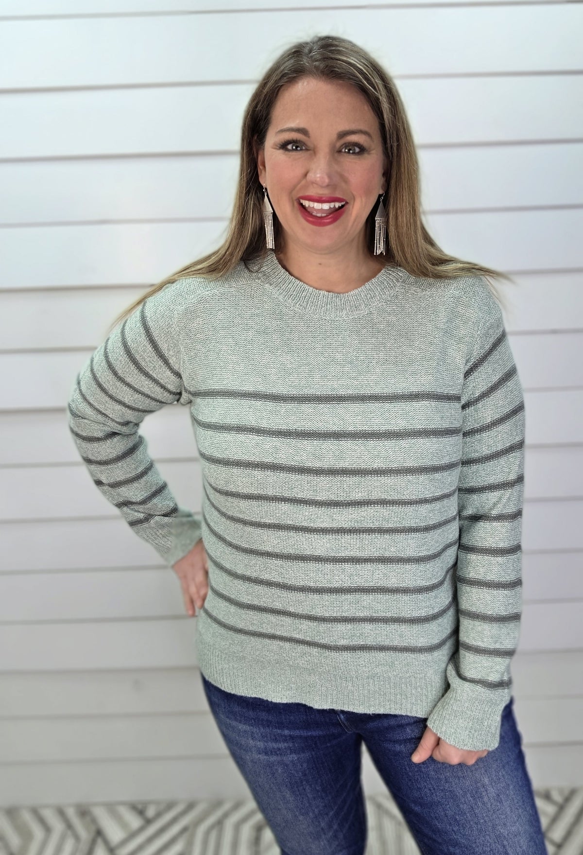 SAGE STRIPED KNIT SWEATER