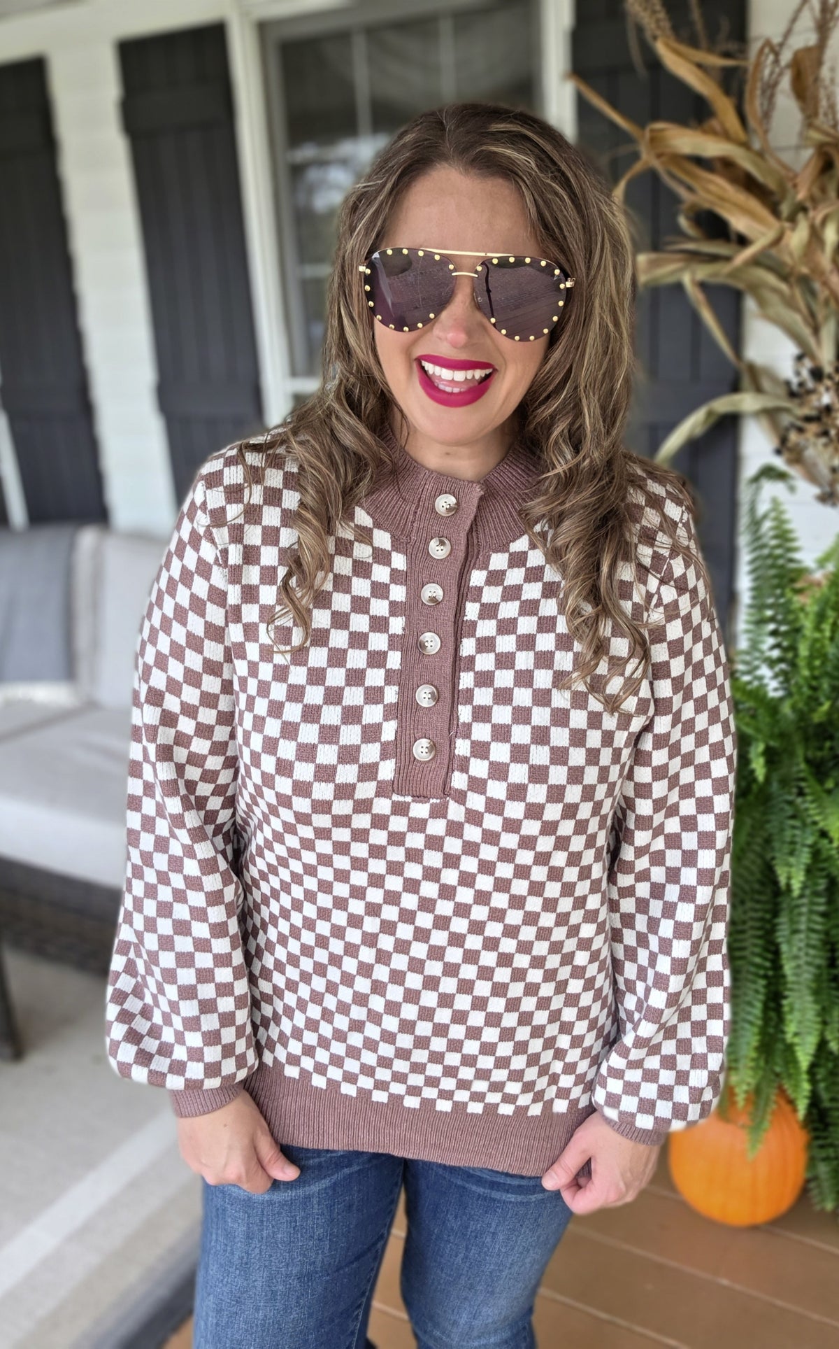 BROWN CHECK HENLY ULTRA SOFT SWEATER