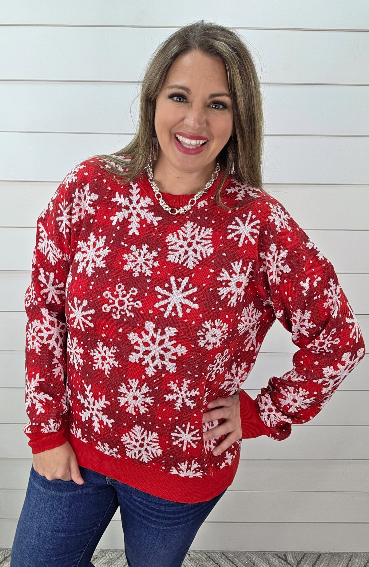 RED PLAID/SNOWFLAKE SWEATER