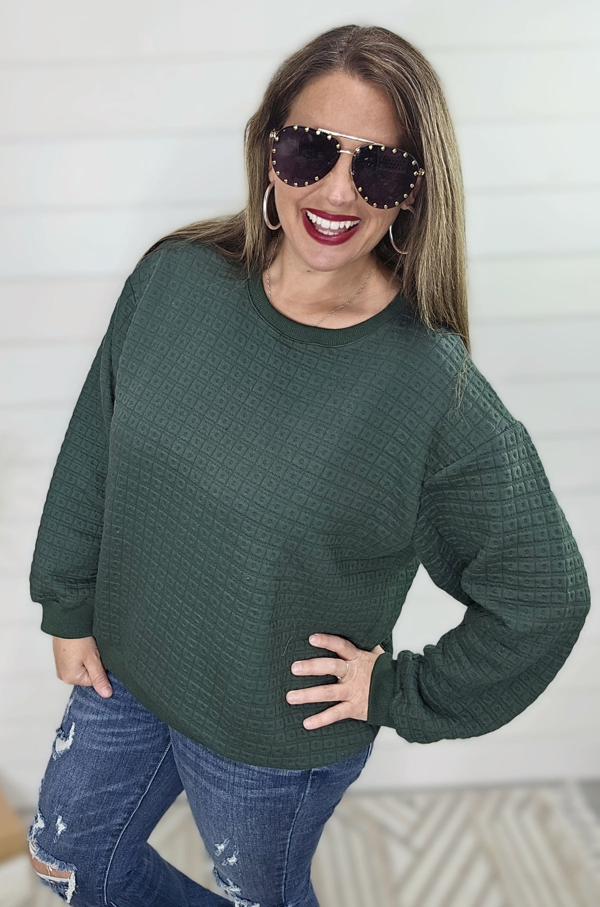 GREEN SQUARE QUILTED PULLOVER