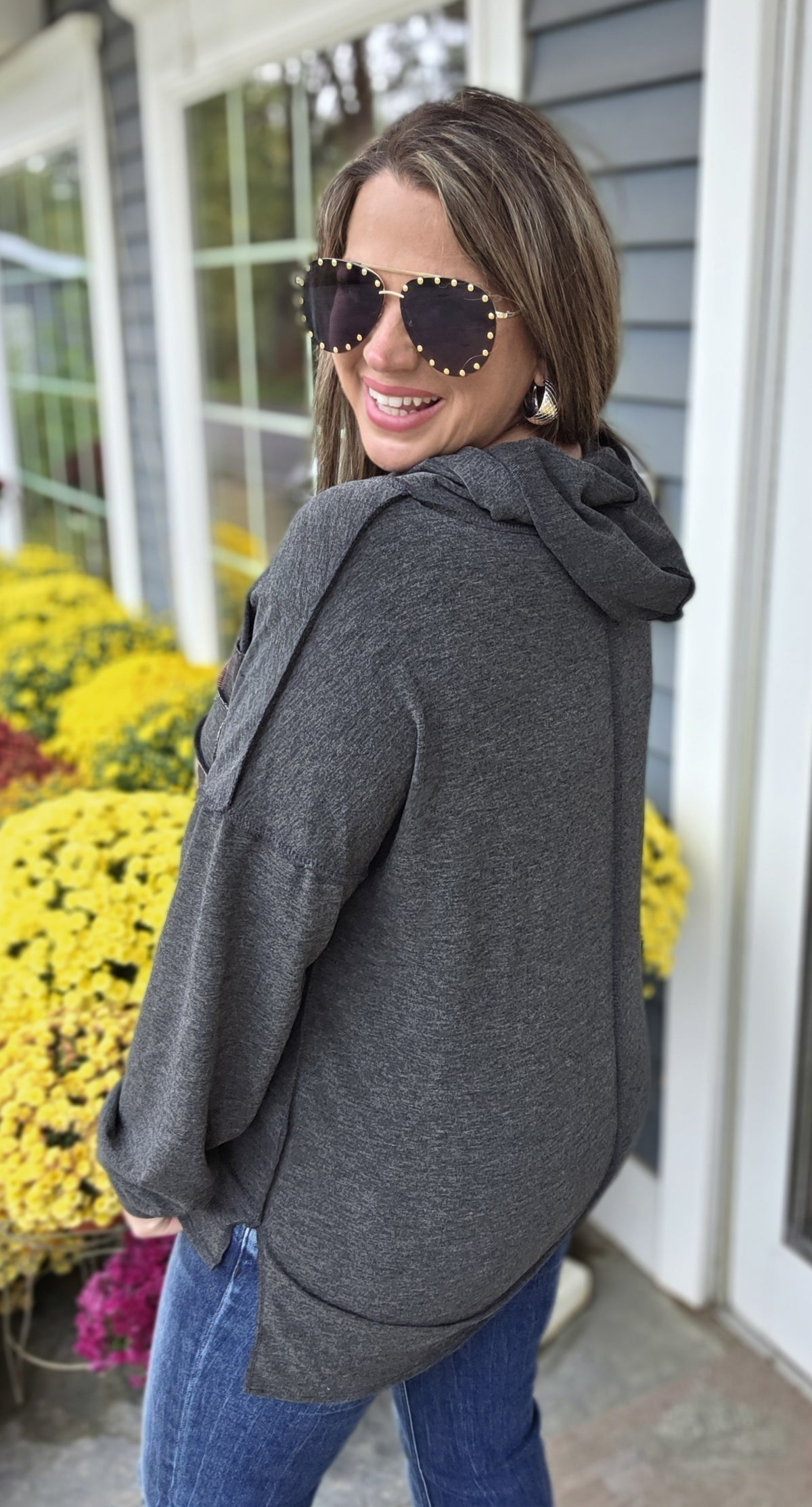 CHARCOAL PATCHWORK FRENCH TERRY LIGHT WEIGHT HOODIE