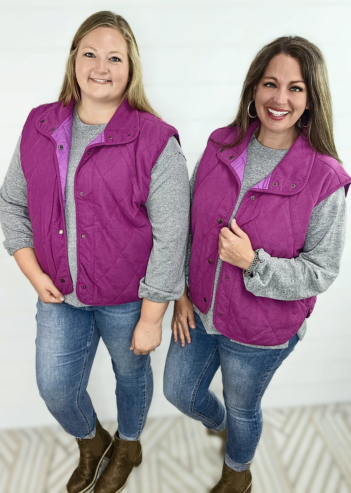 MAGENTA CORDUROY SNAP BUTTON VEST