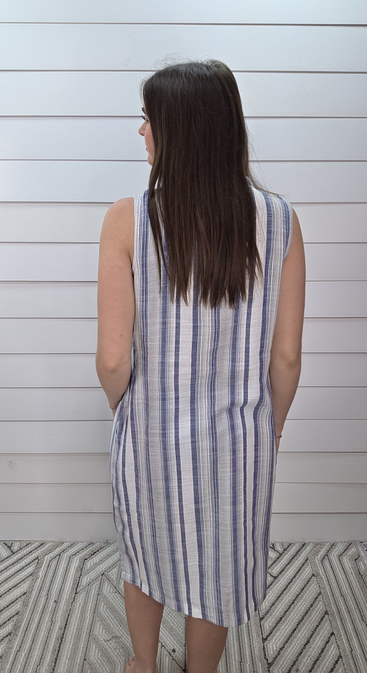 INDIGO STRIPED SLEEVELESS LACE UP DRESS