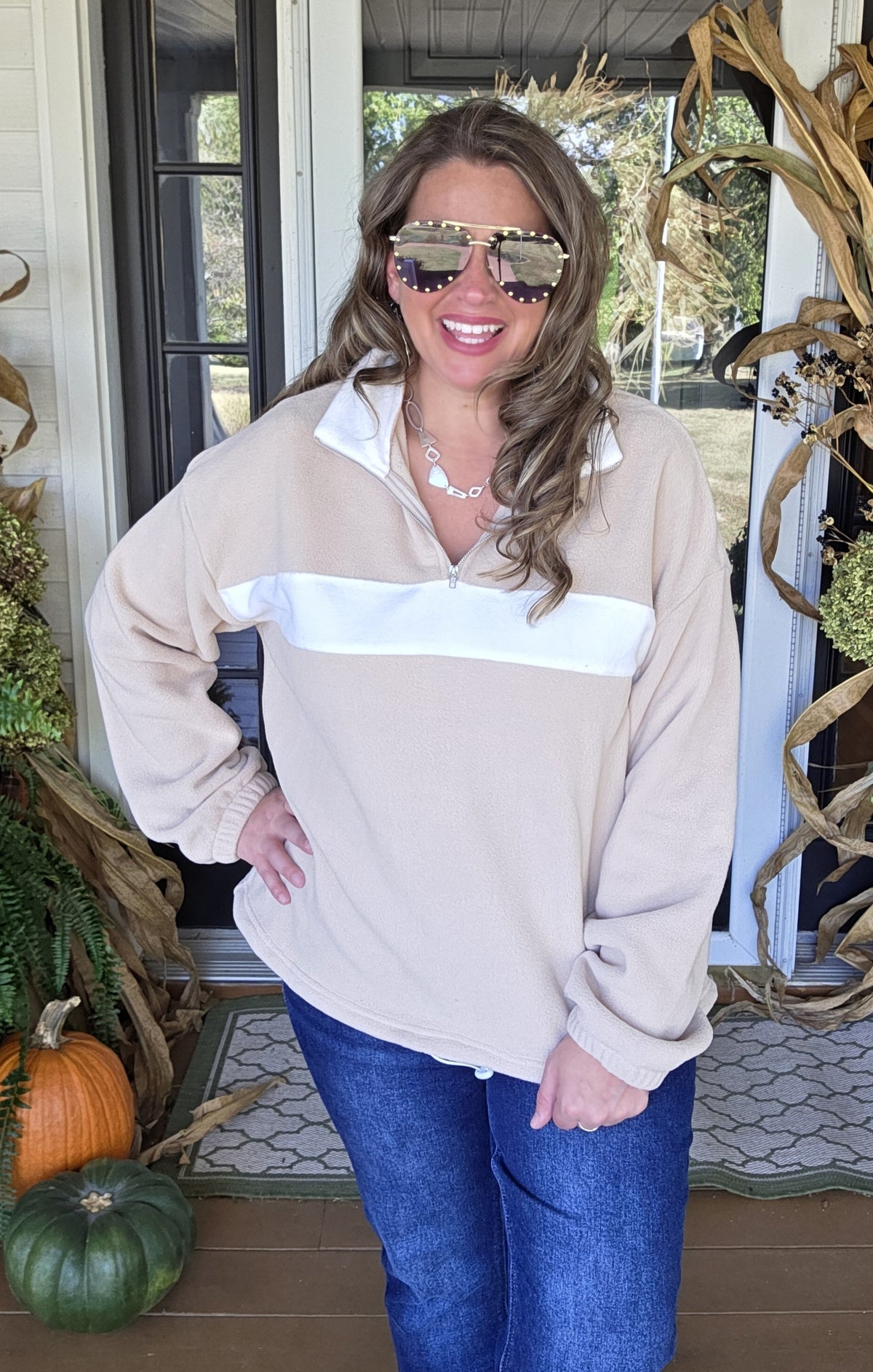 MOCHA COLORBLOCK FLEECE QUARTER ZIP