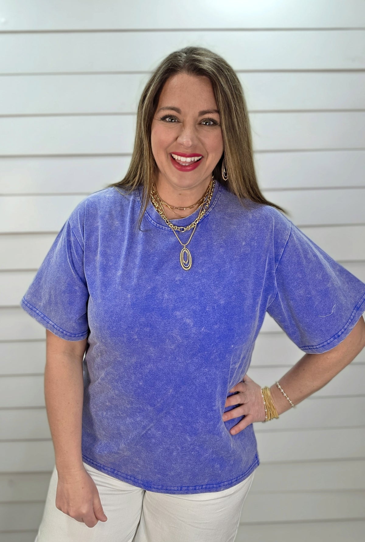 BLUE MINERAL WASH COTTON SHORT SLEEVE TOP