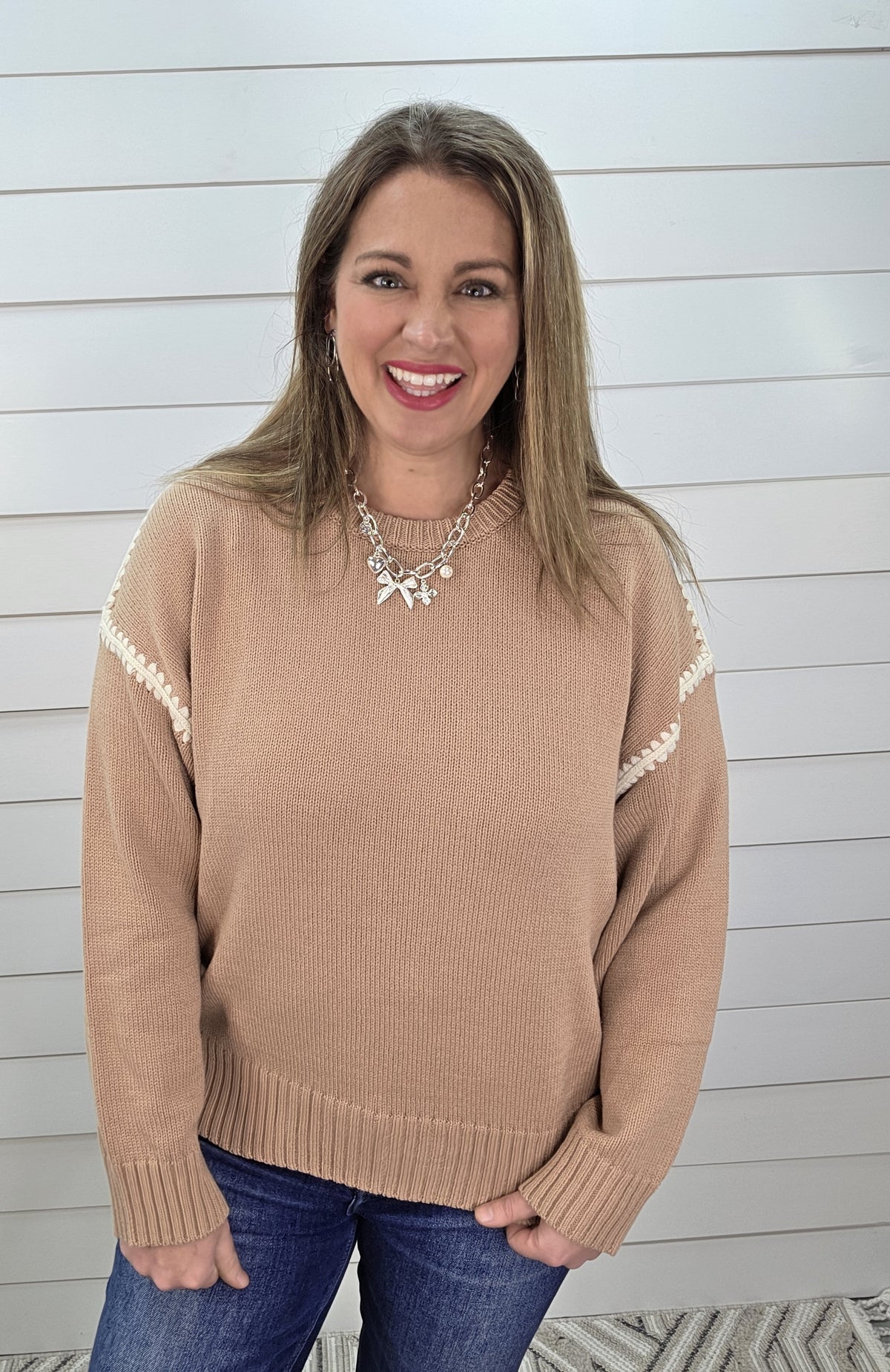 MOCHA STITCH SEAM PULLOVER SWEATER