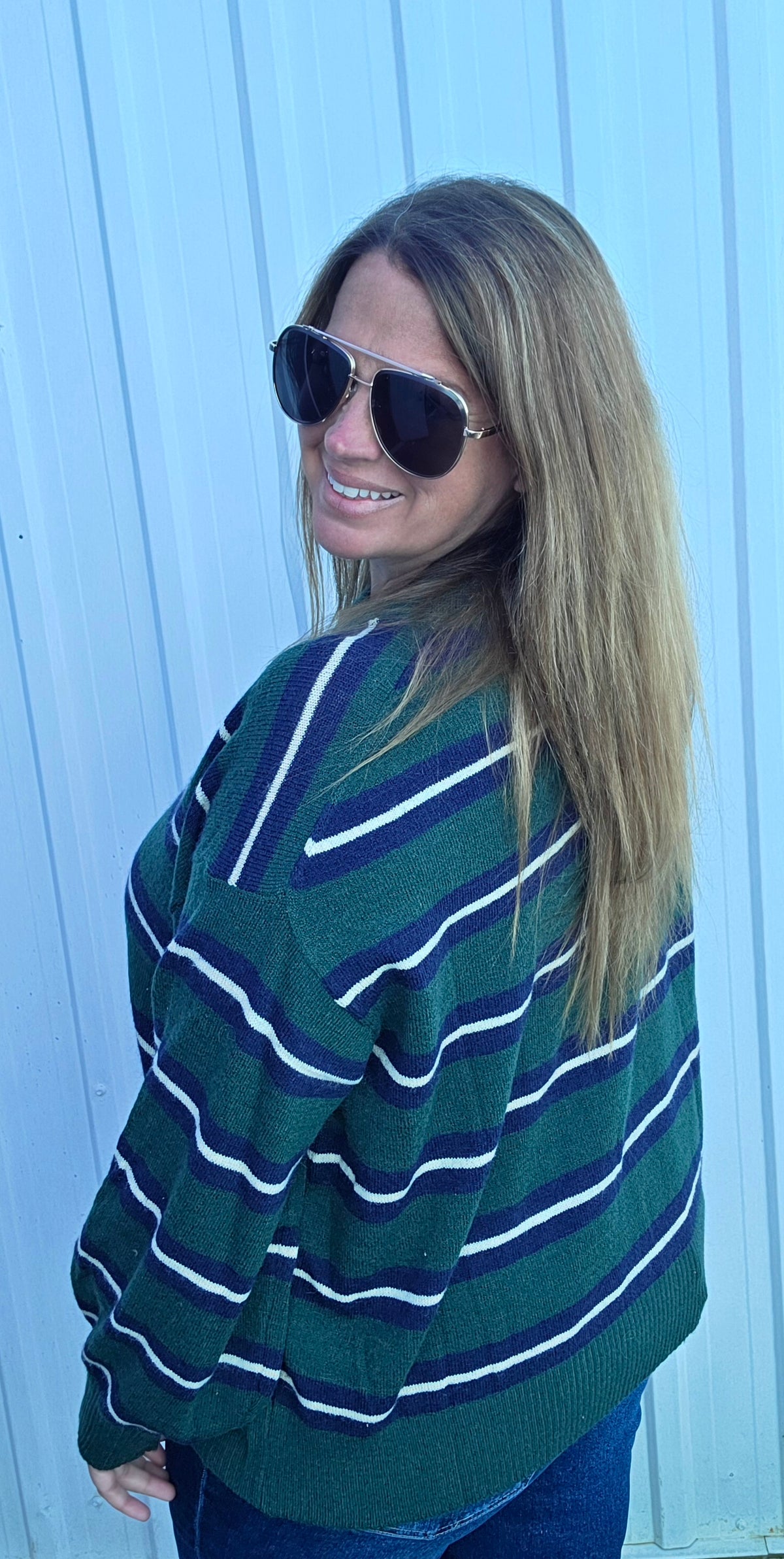 Green Multi Striped lightweight Sweater