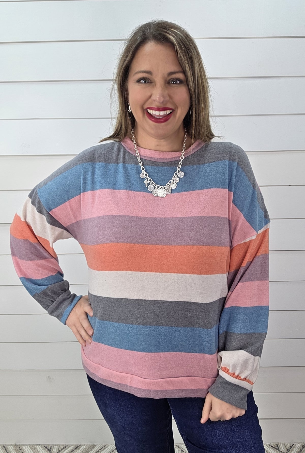 MULTI STRIPED BRUSHED KNIT TOP