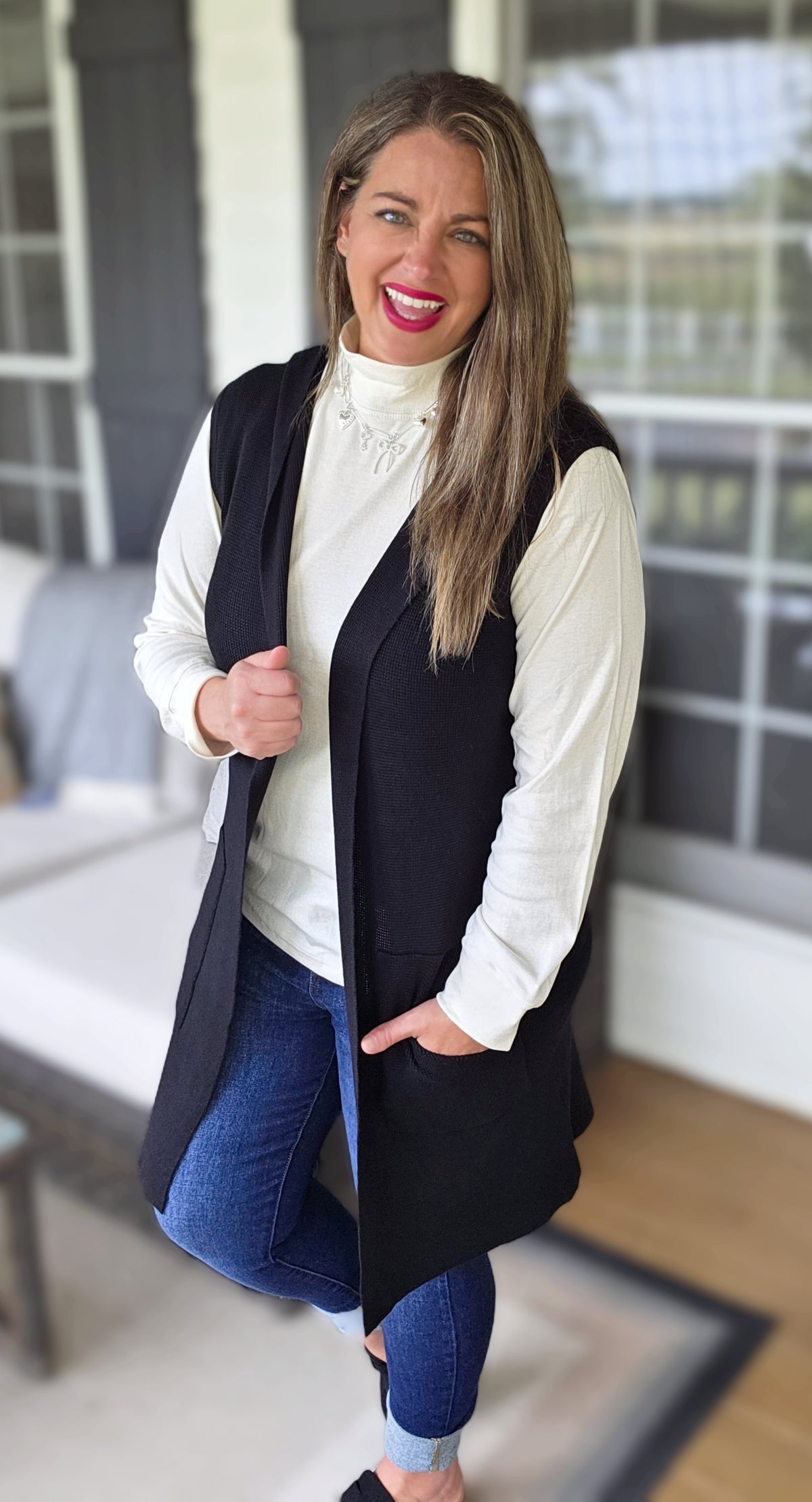 KAREN HART WAFFLE TEXTURE LONG VEST