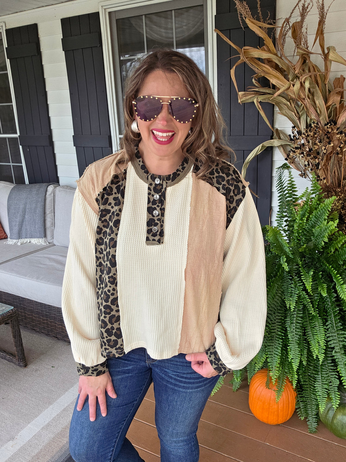 POL CREAM/ANIMAL CONTRAST OVERSIZED TOP