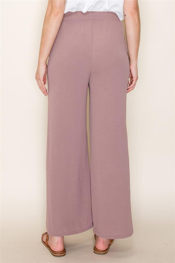 MOCHA ELASTIC WAIST WIDE LEG PANTS