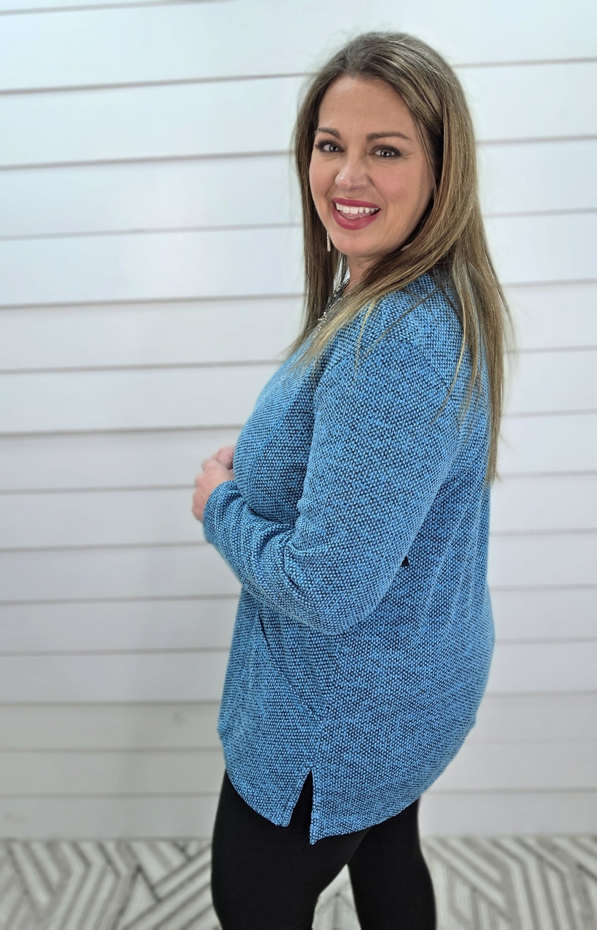 HEATHERED TEAL SOFT KNIT DOUBLE POCKET TUNIC