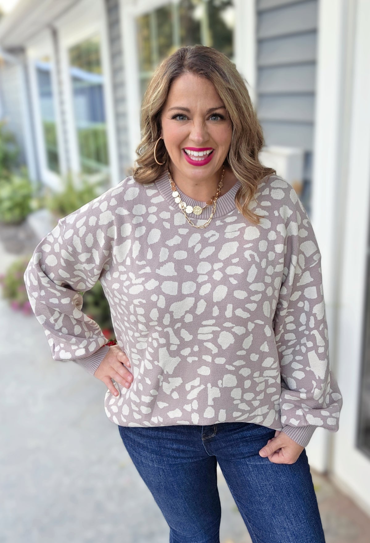 MOCHA ANIMAL PRINT SOFT KNIT SWEATER