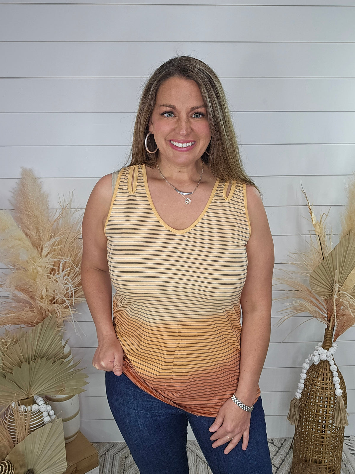 ORANGE OMBRE STRIPED KNIT TOP