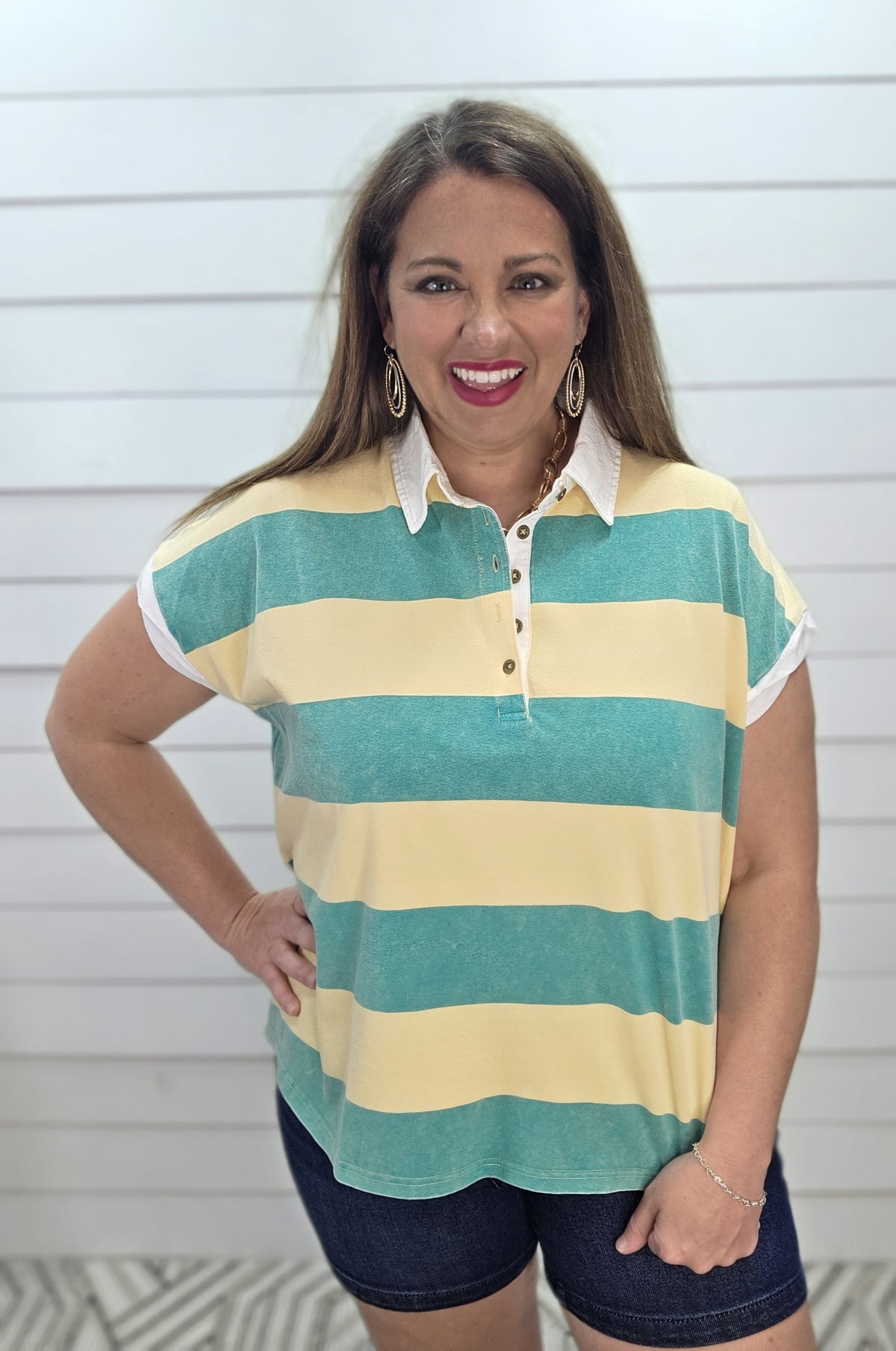 YELLOW/GREEN BOLD STRIPED KNIT TOP