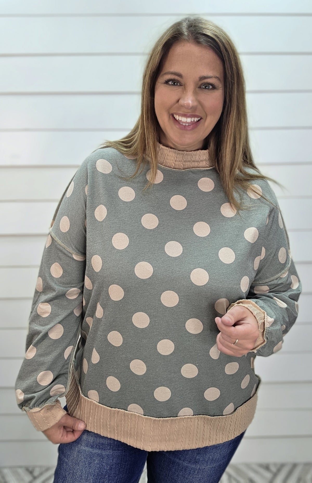 OLIVE POLKA DOT KNIT TOP