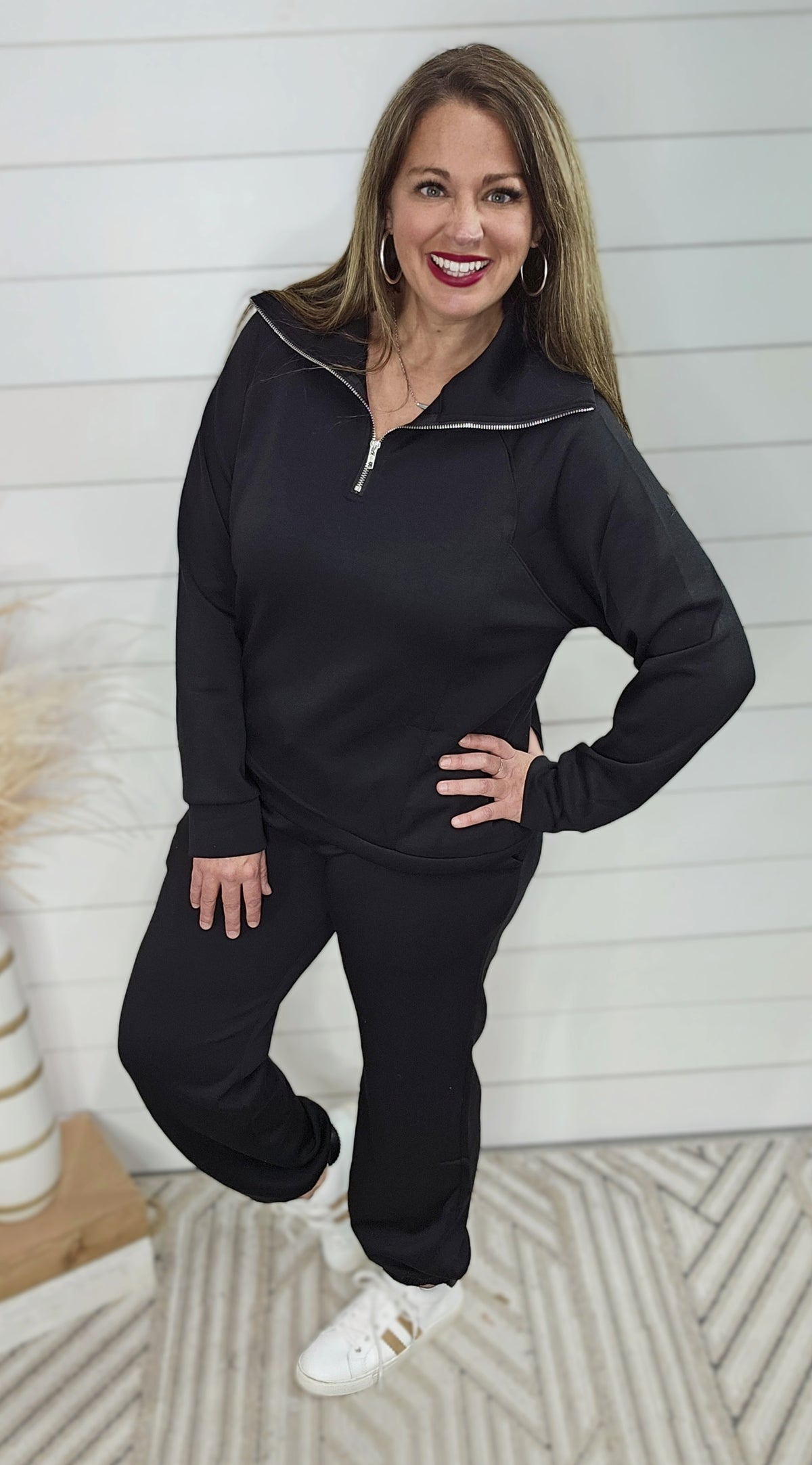 BLACK WRINKLE FREE QUARTER ZIP SET