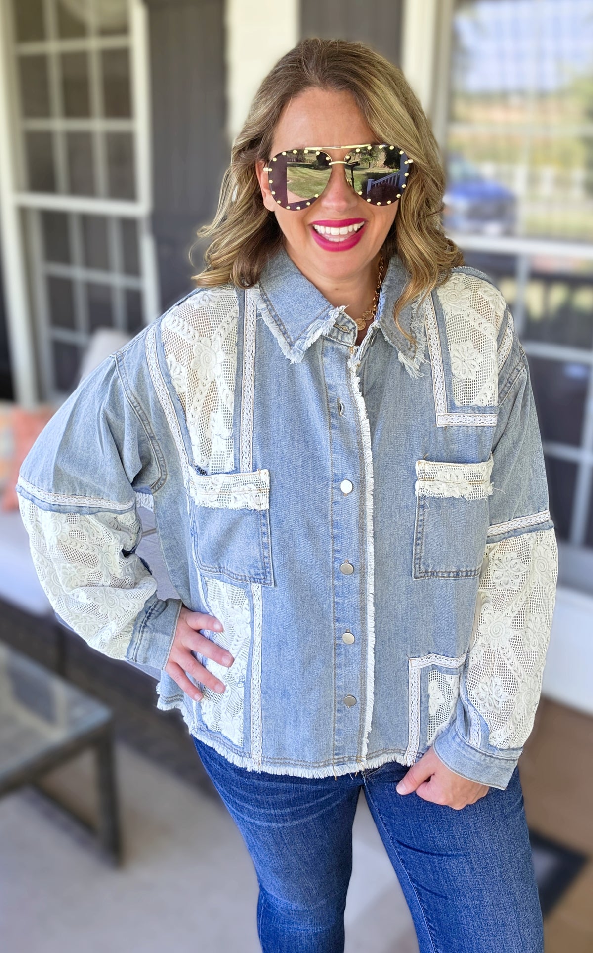 POL DENIM/LACE CONTRAST JACKET