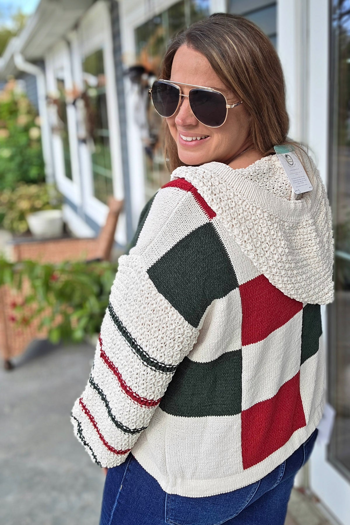 RED/GREEN/CREAM OVERSIZED CHECKERED SWEATER