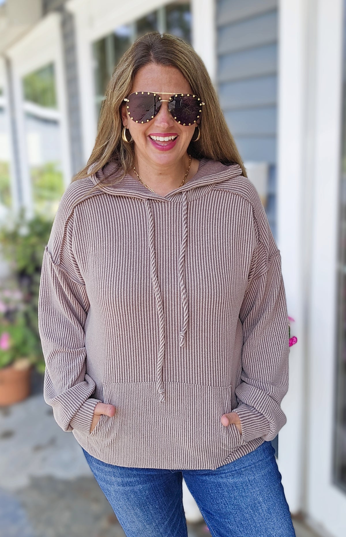 MOCHA BRUSHED RAISED RIBBED HOODIE