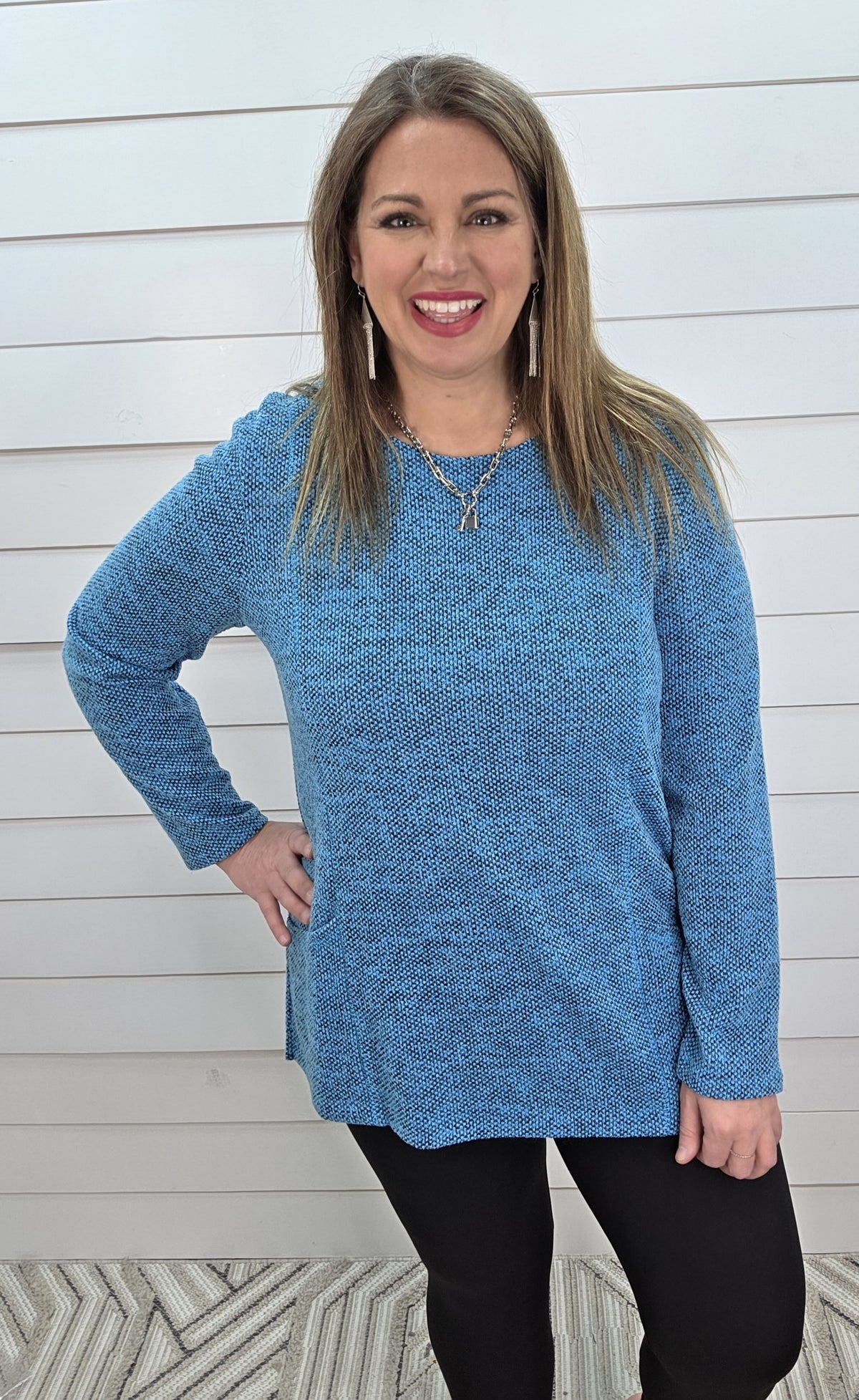 HEATHERED TEAL SOFT KNIT DOUBLE POCKET TUNIC