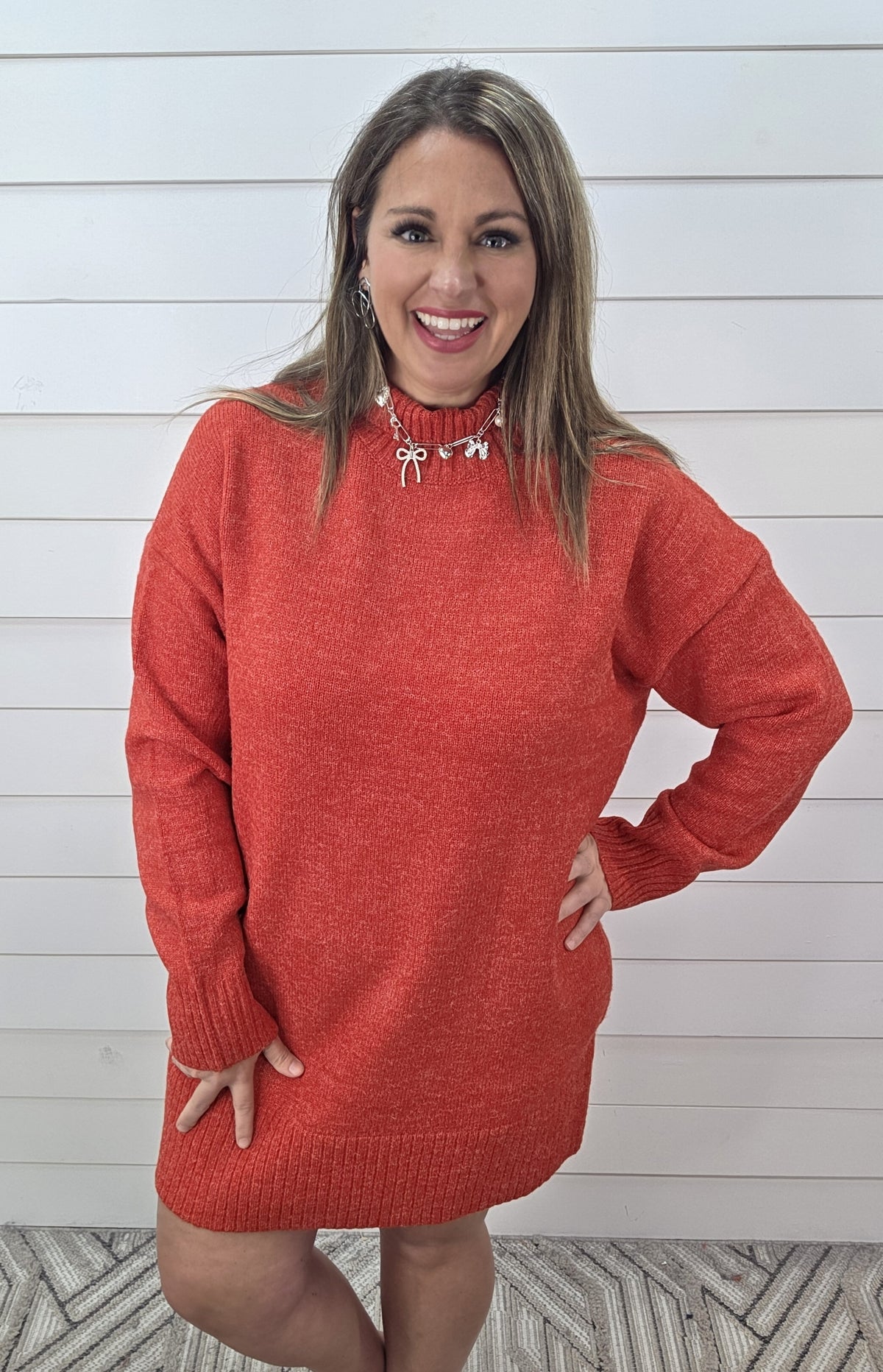 RED HIGH NECK SWEATER DRESS