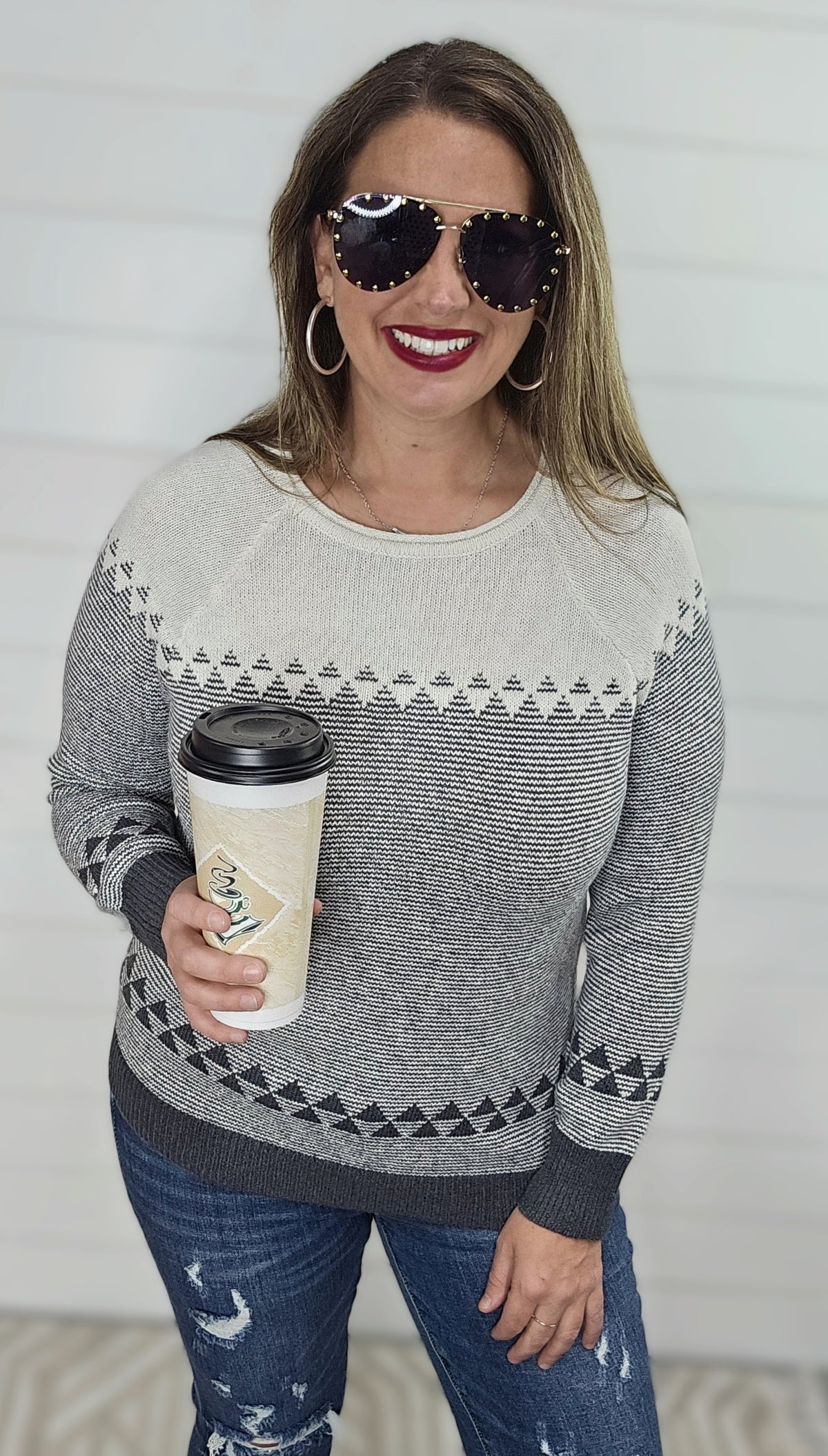 GUNMETAL PATTERNED CREW NECK SWEATER