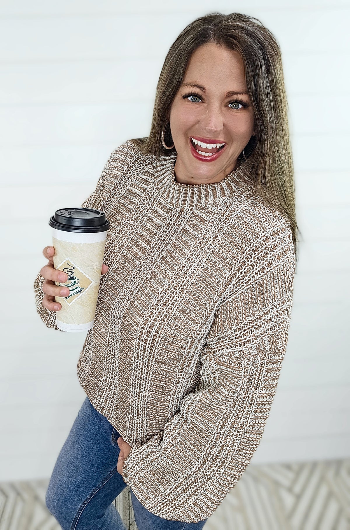 MOCHA TWO TONE PULL OVER SWEATER