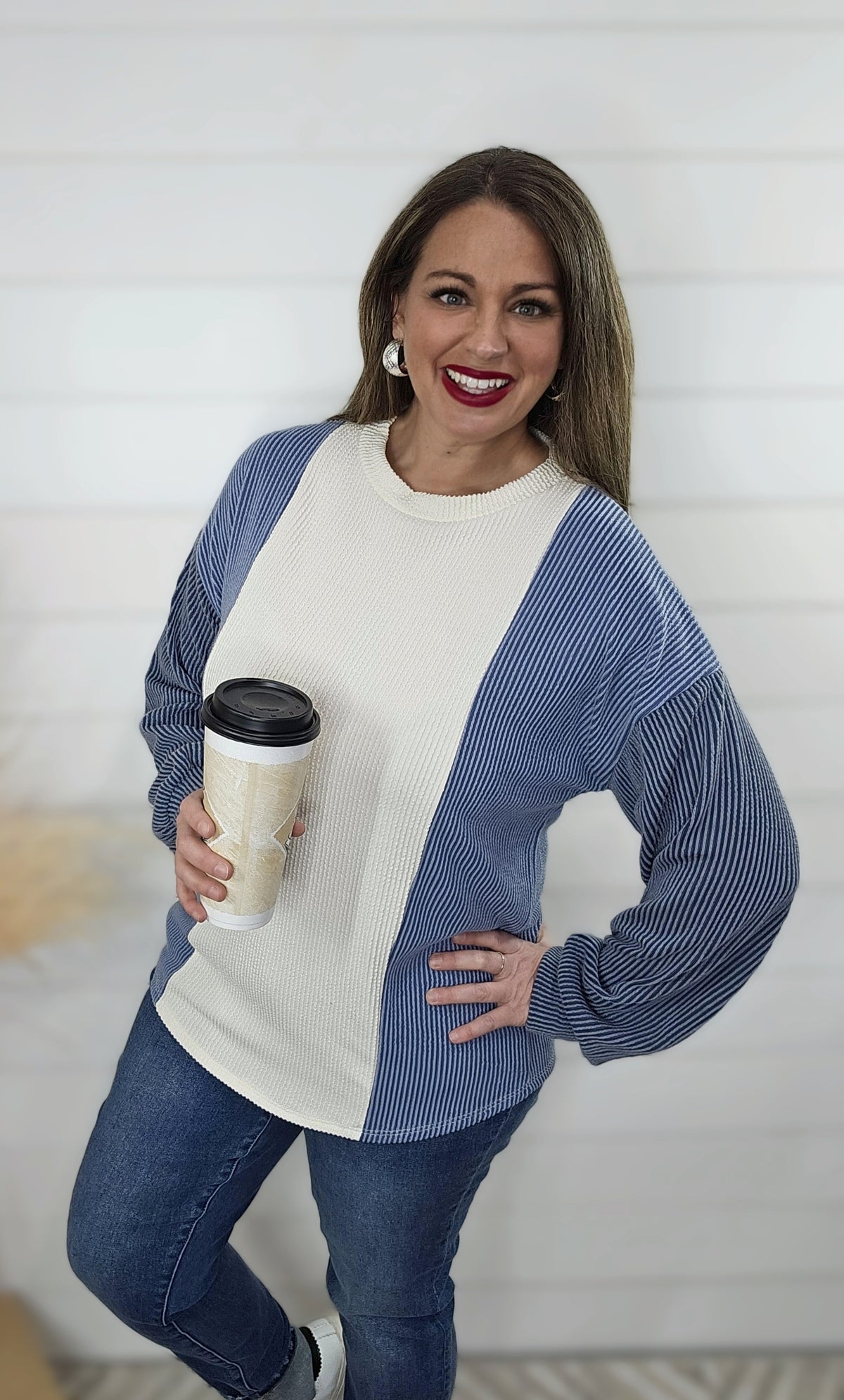 BLUE HUE COLORBLOCK RAISED RIB TOP