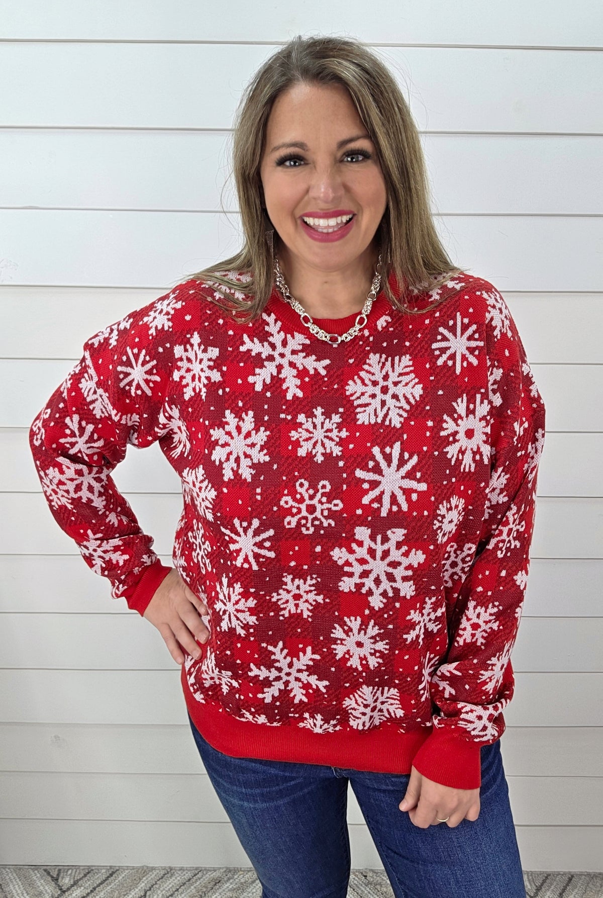 RED PLAID/SNOWFLAKE SWEATER