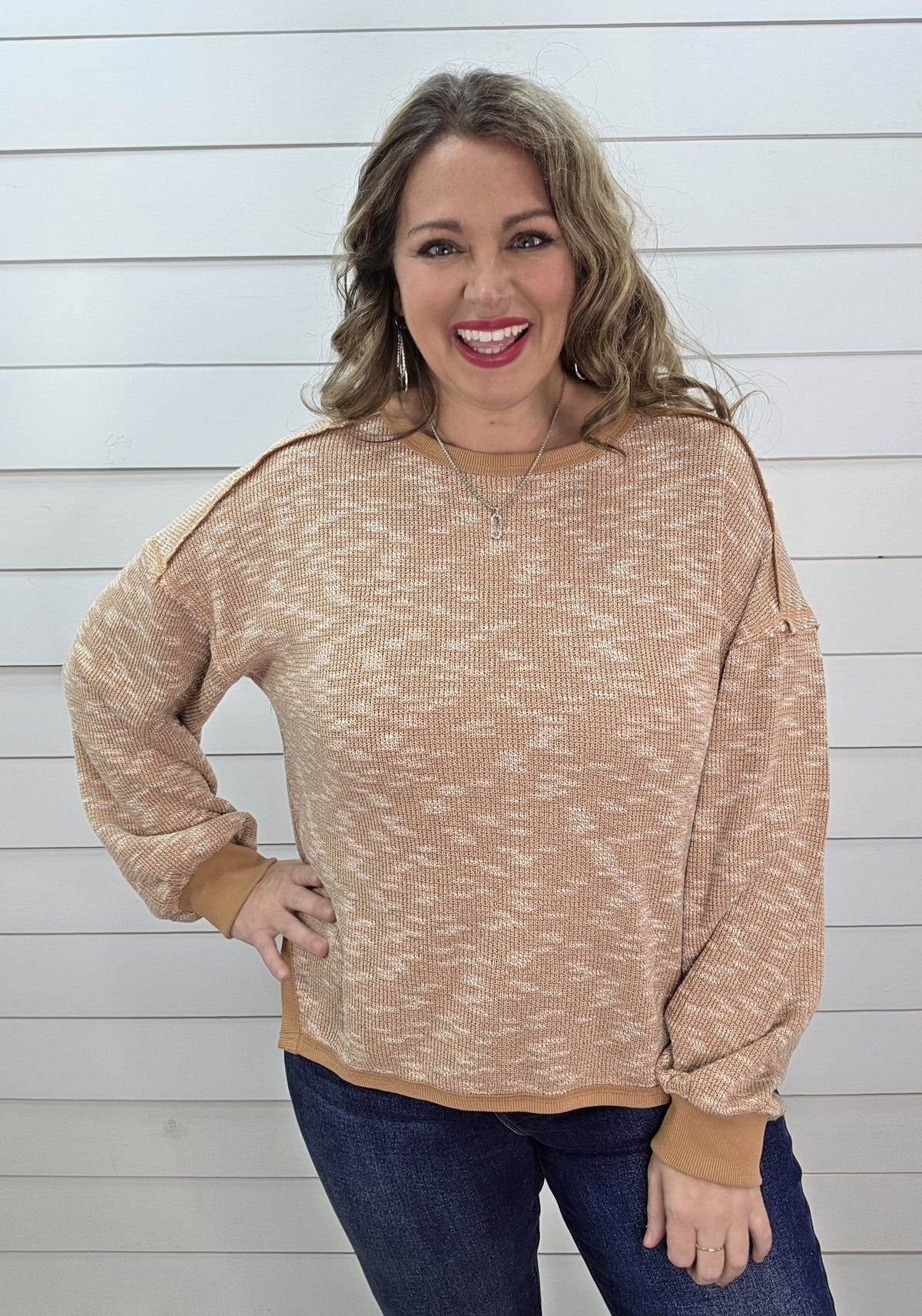 HEATHERED MOCHA KNIT TOP