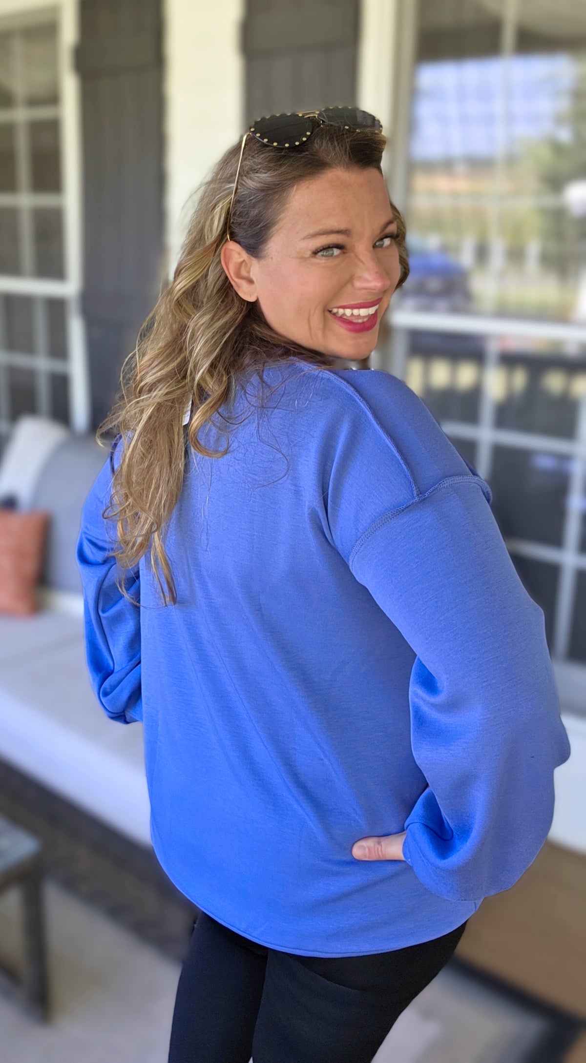 DENIM SCUBA CREW NECK PULLOVER WITH KANGAROO POCKET