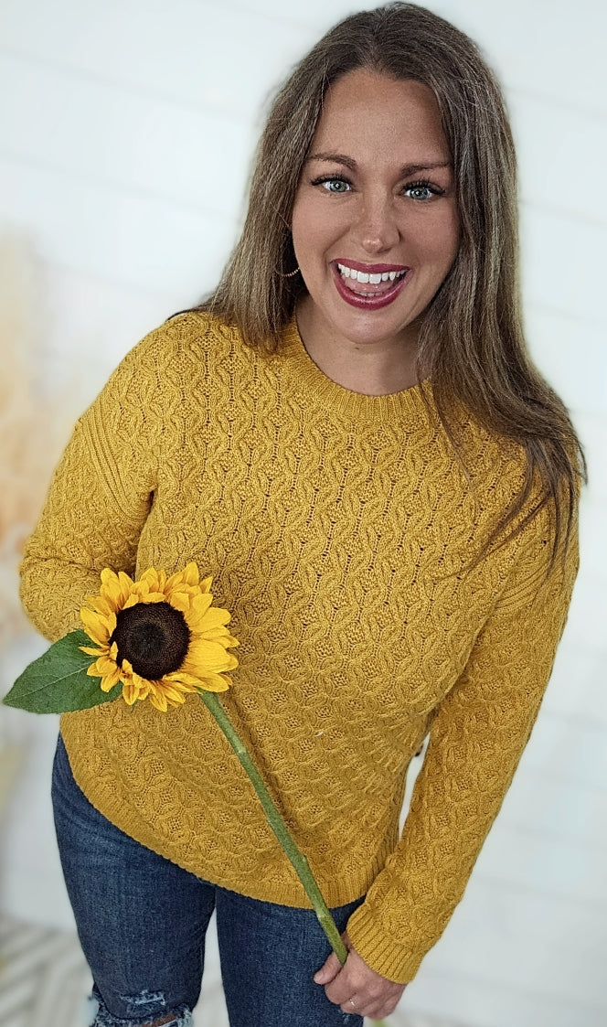 GOLDEN MUSTARD COTTON BUTTON ACCENT SWEATER