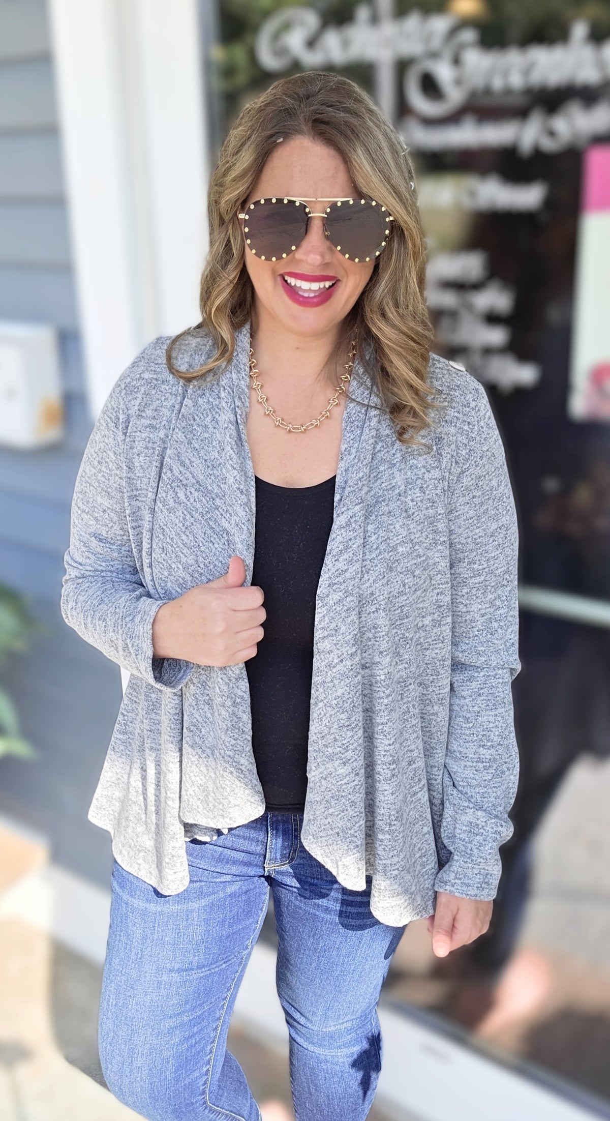 DEAR SCARLETT - 2 N 1 BRUSHED KNIT CARDIGAN - CHESTNUT