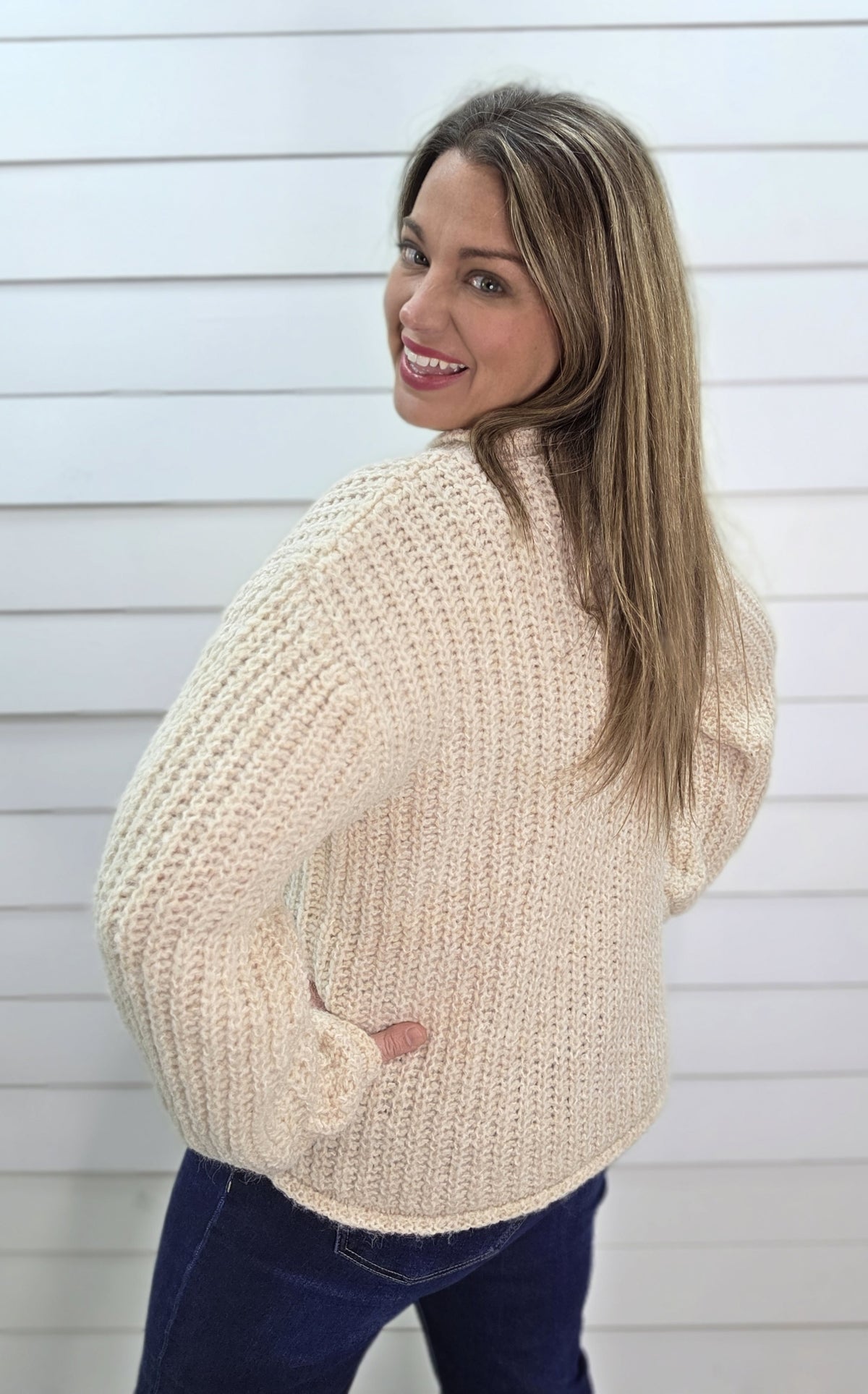 OATMEAL CHUNKY BUTTON DOWN SWEATER