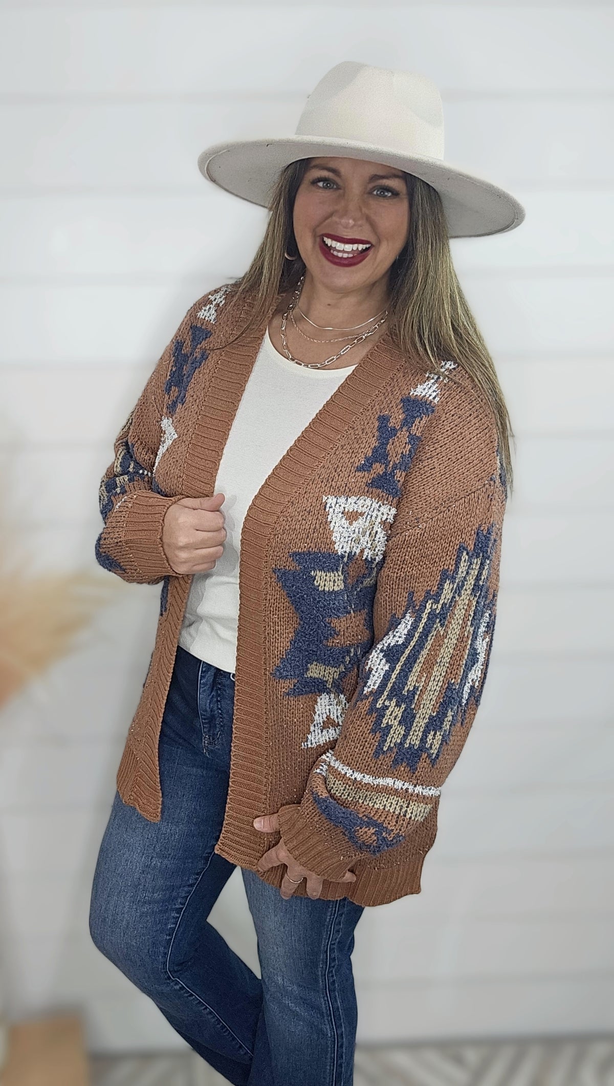 RUST TRIBAL PRINTED SOFT CARDIGAN