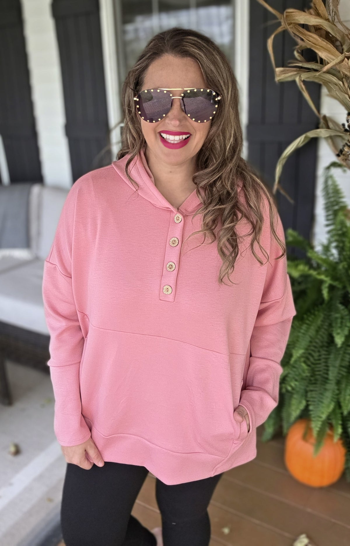 PINK OVERSIZED SCUBA HOODED HENLEY TOP