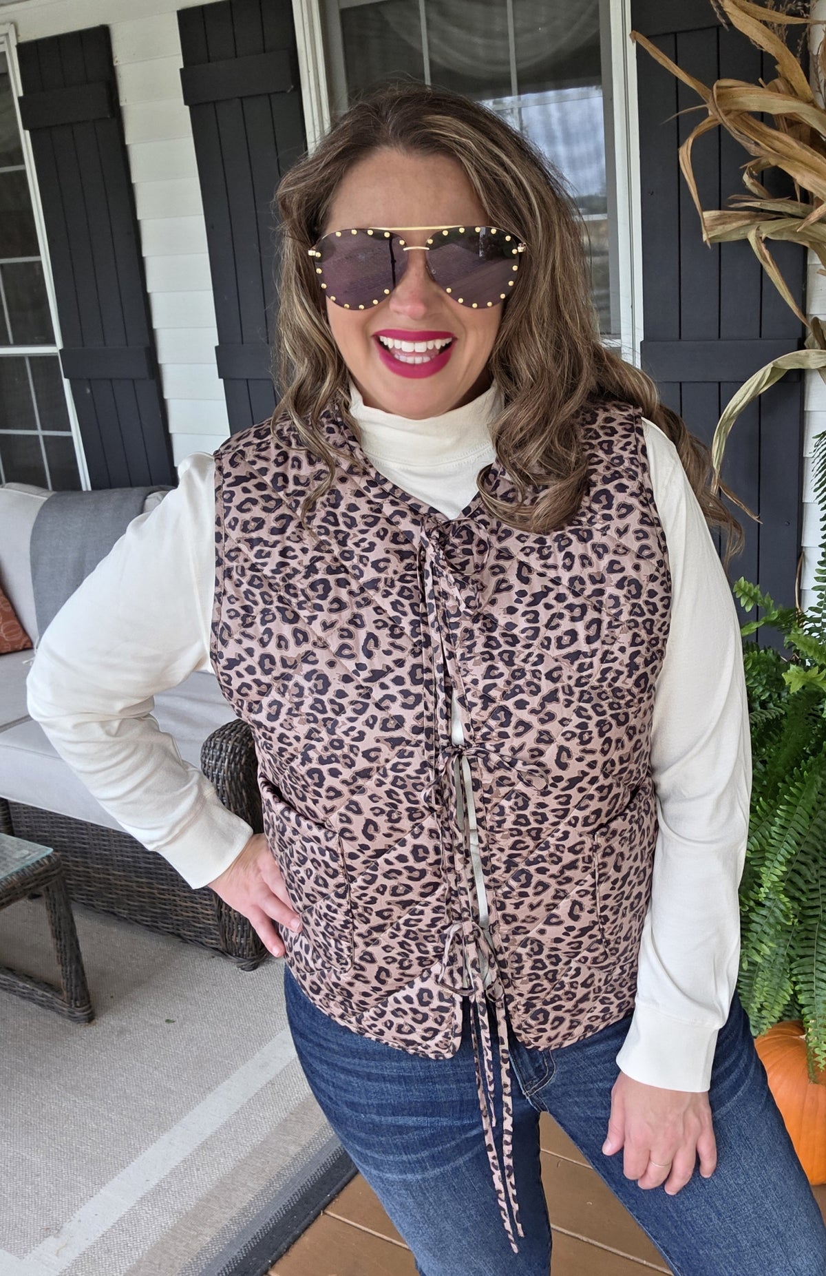 COFFEE/BROWN LEOPARD TIE VEST