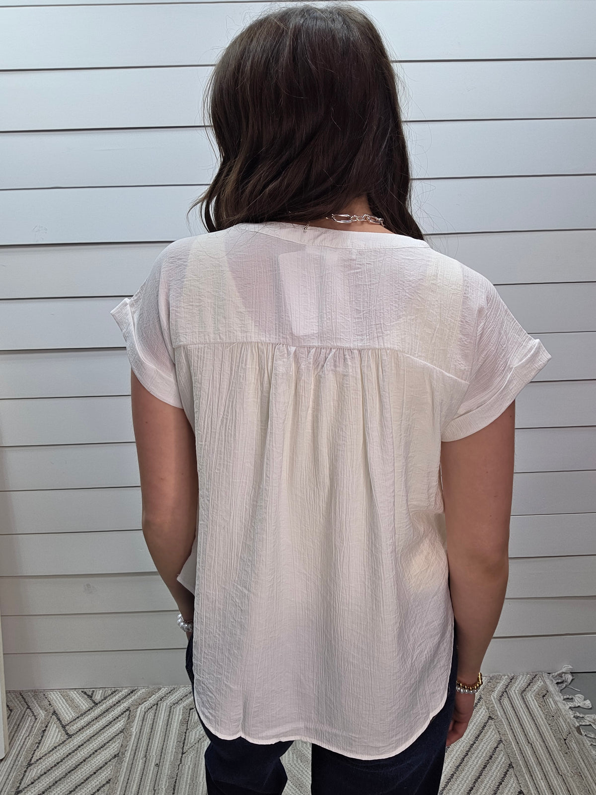 WHITE HALF BUTTON LACE LINE WOVEN TOP