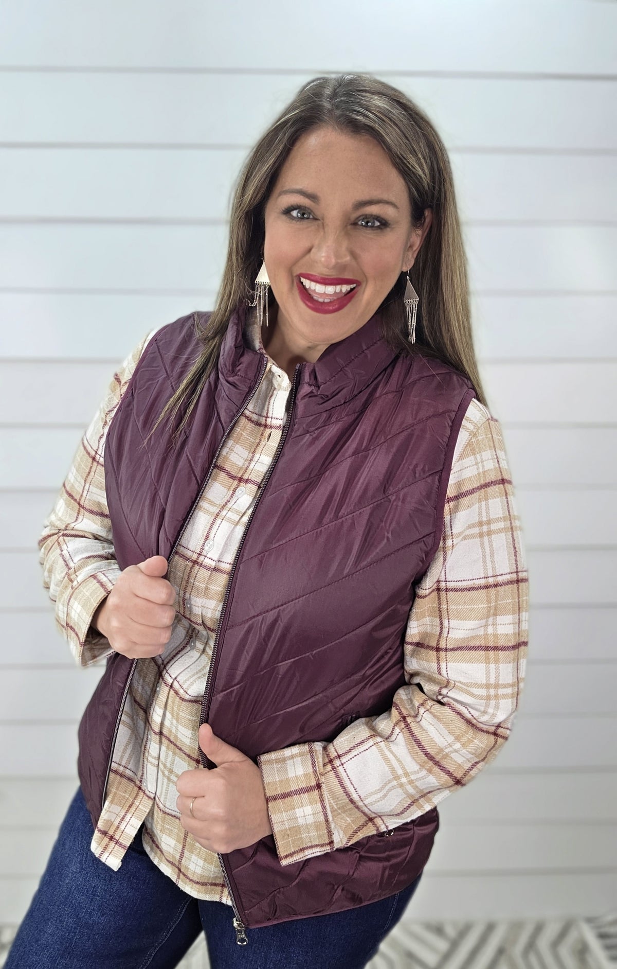 KARENT HART FIG ZIPPER QUILTED VEST