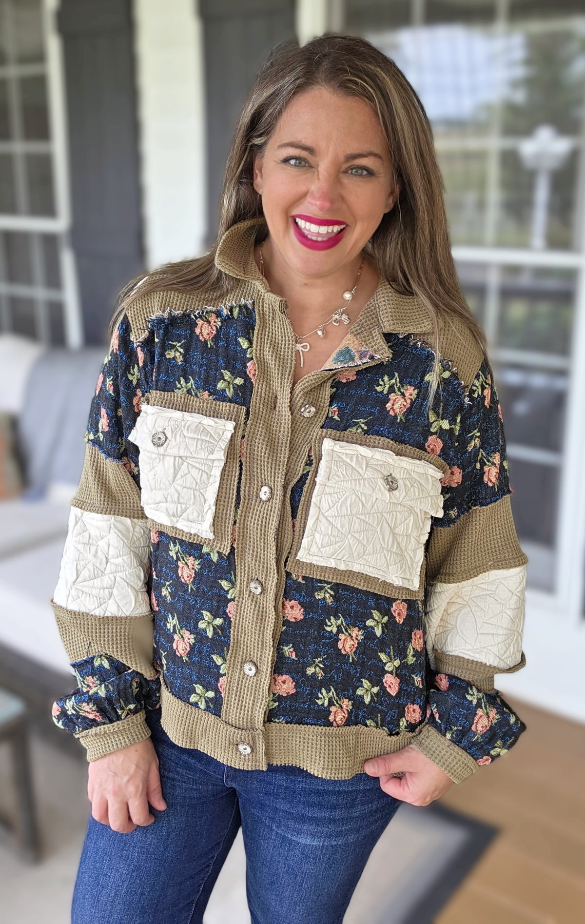 POL MOSS/FLORAL PATCHWORK JACKET