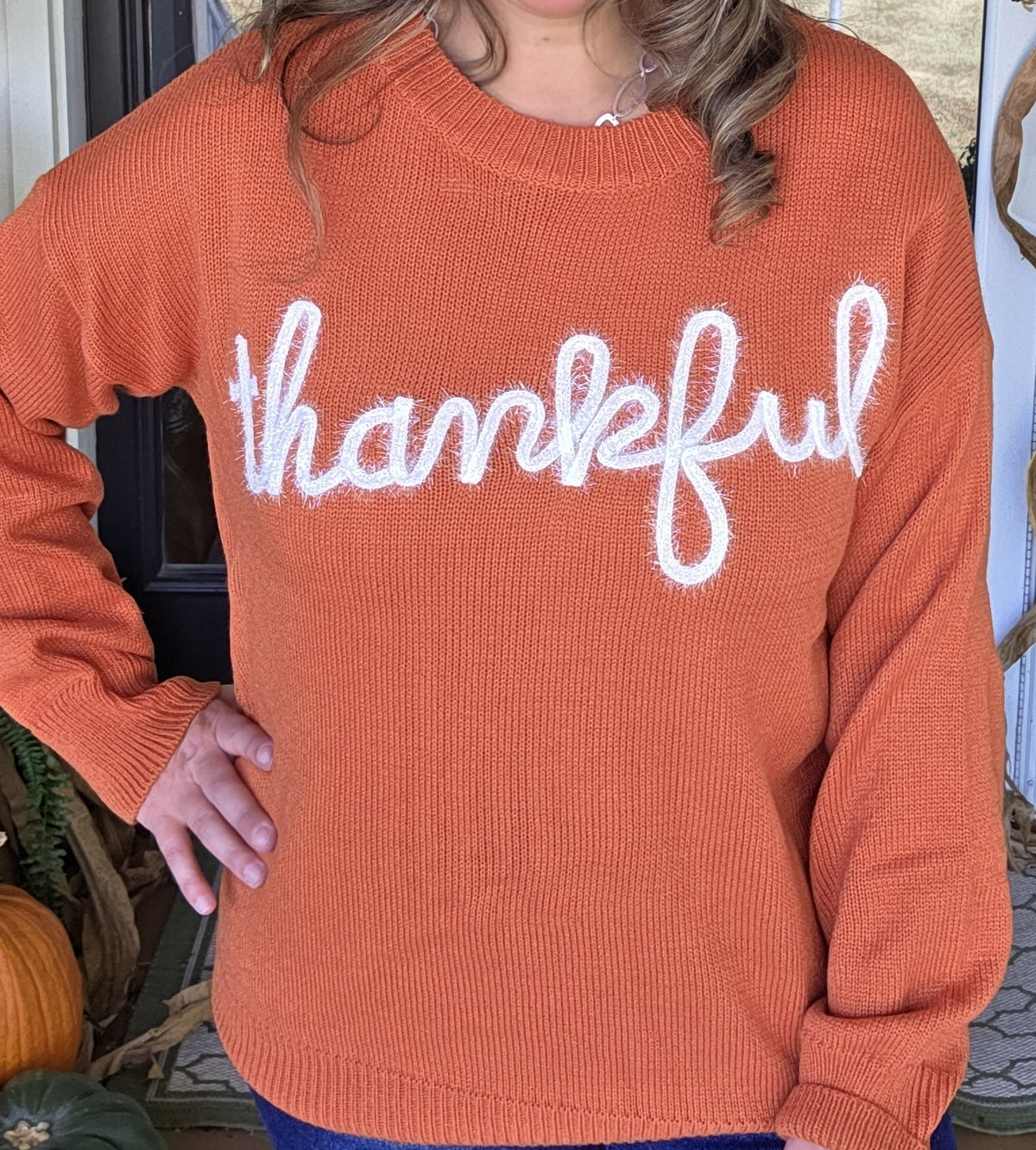 RUST/WHITE "THANKFUL" SWEATER