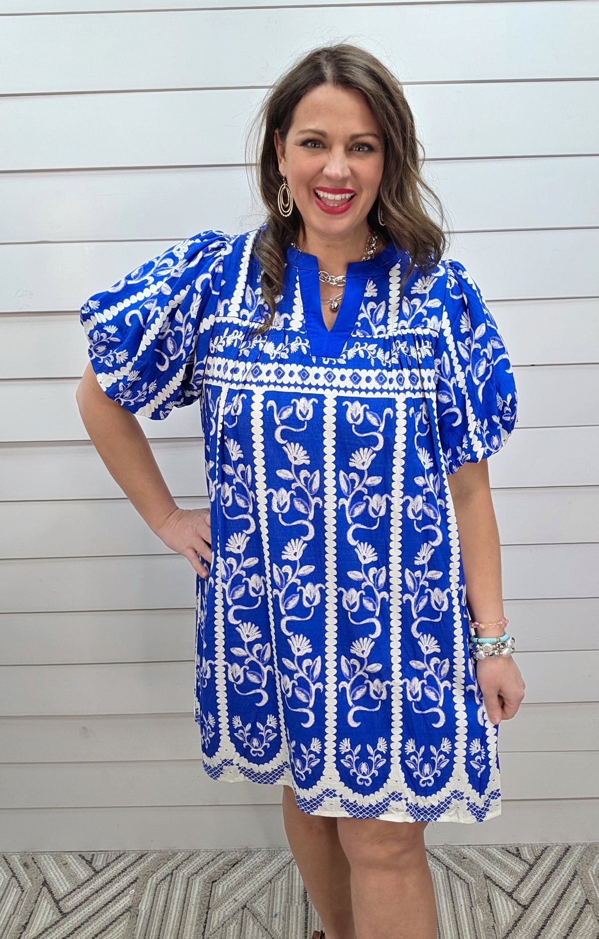 BLUE FLORAL PRINT WOVEN DRESS