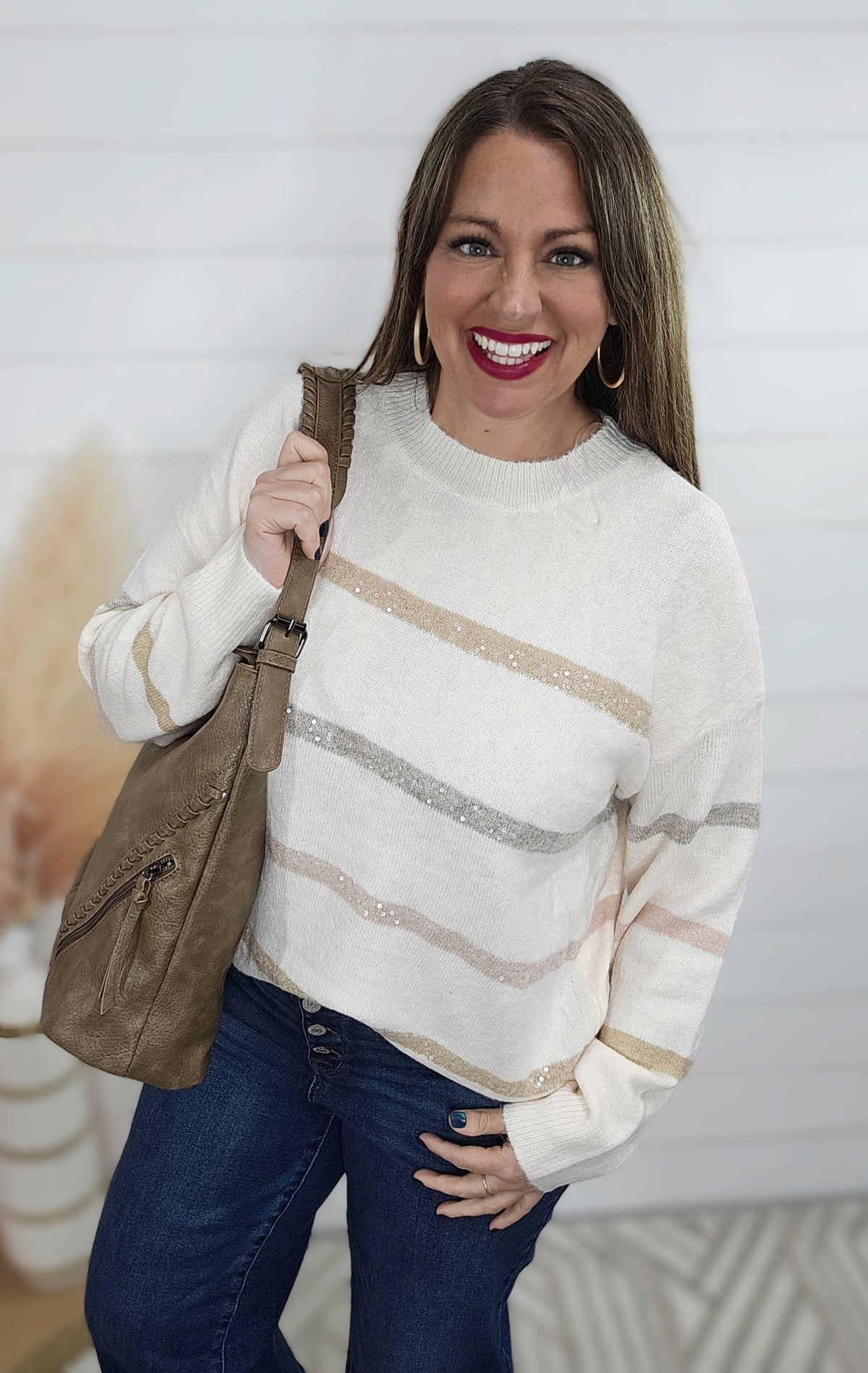 IVORY MULTI STRIPE SHIMMER SWEATER