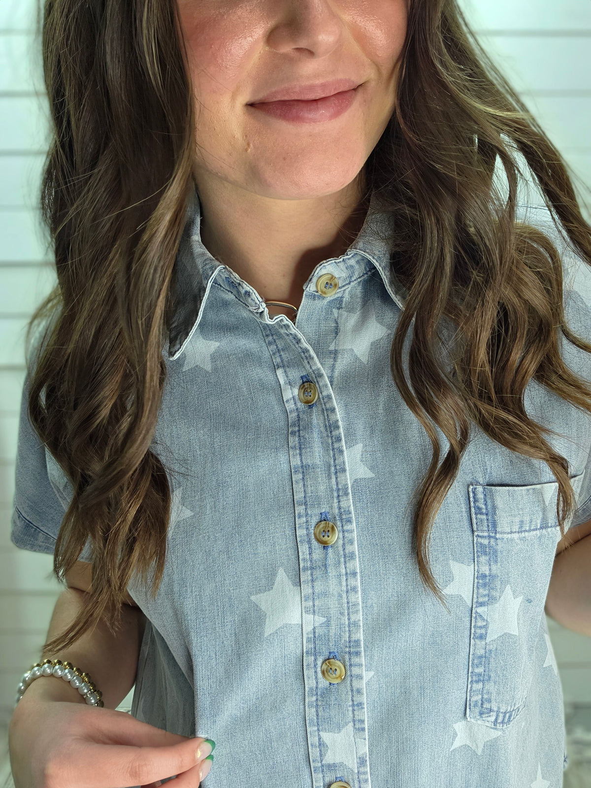 DENIM STAR BUTTON DOWN TOP