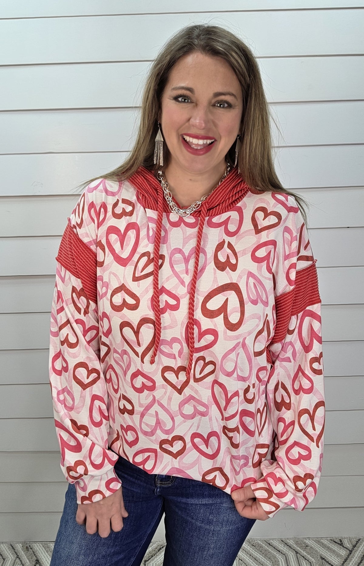 IVORY/RED/PINK HEART HOODIE