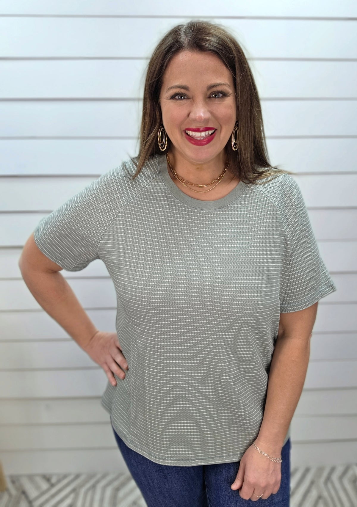 SAGE STRIPED TEXTURED KNIT TOP