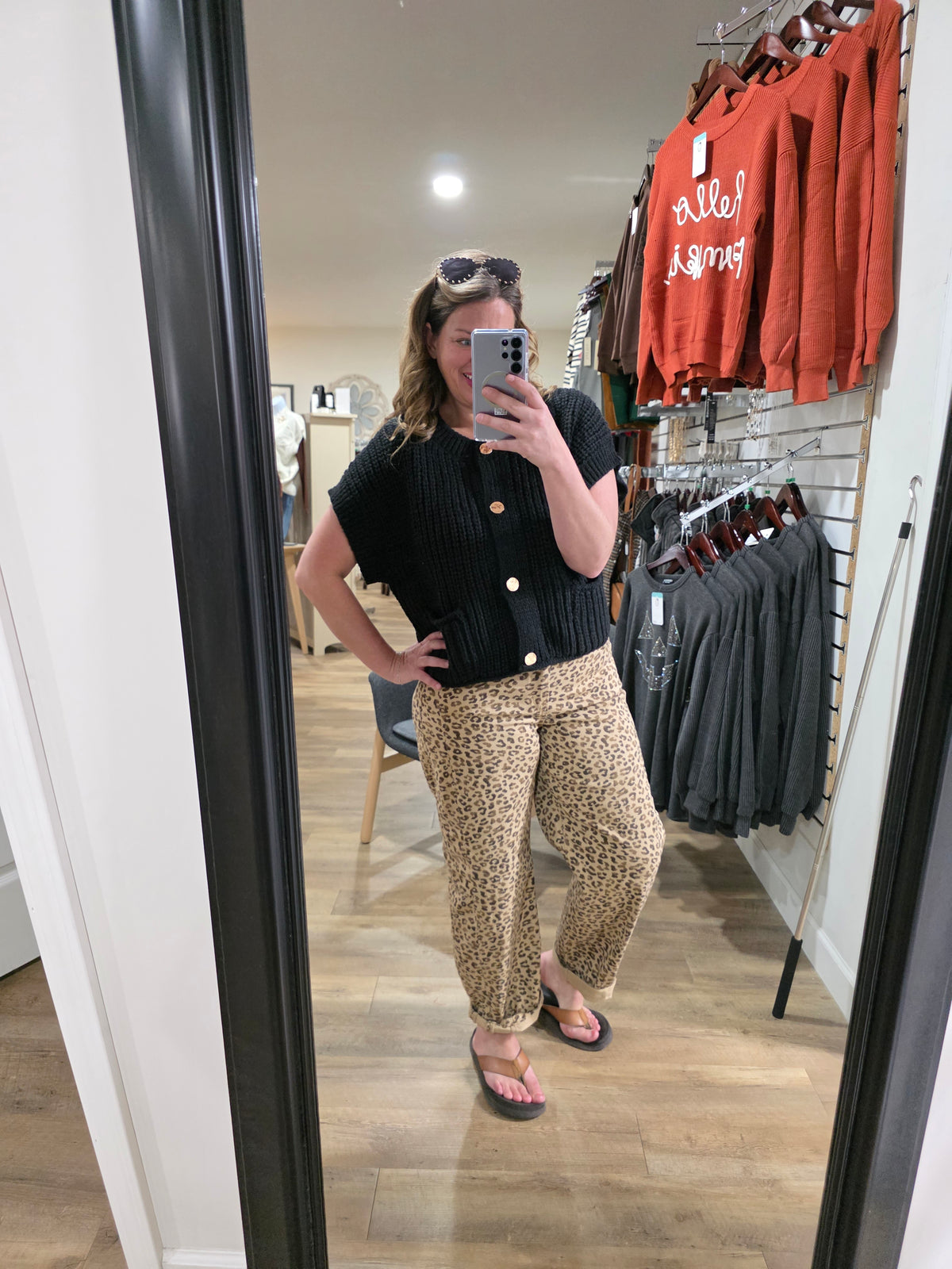 RISEN CAMEL LEOPARD MID RISE BARREL JEAN