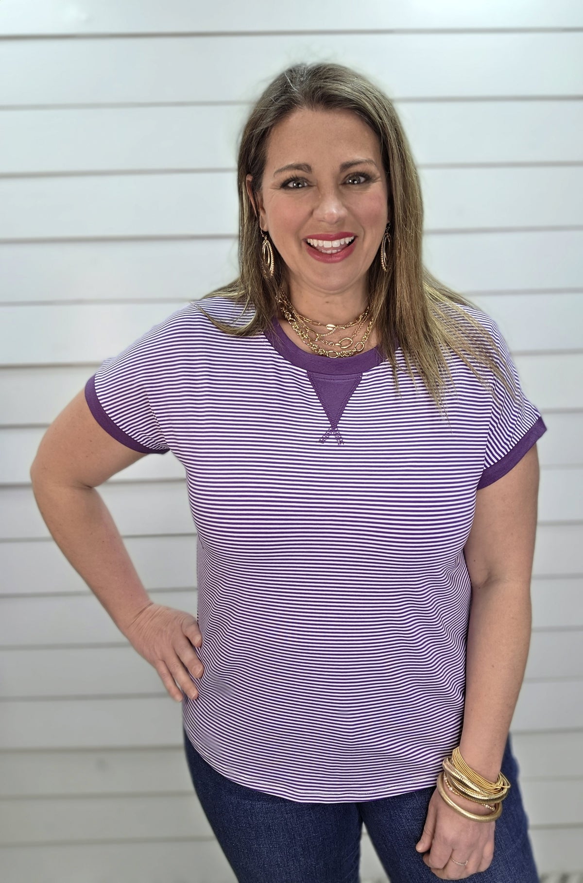 PURPLE PINSTRIPED KNIT TOP